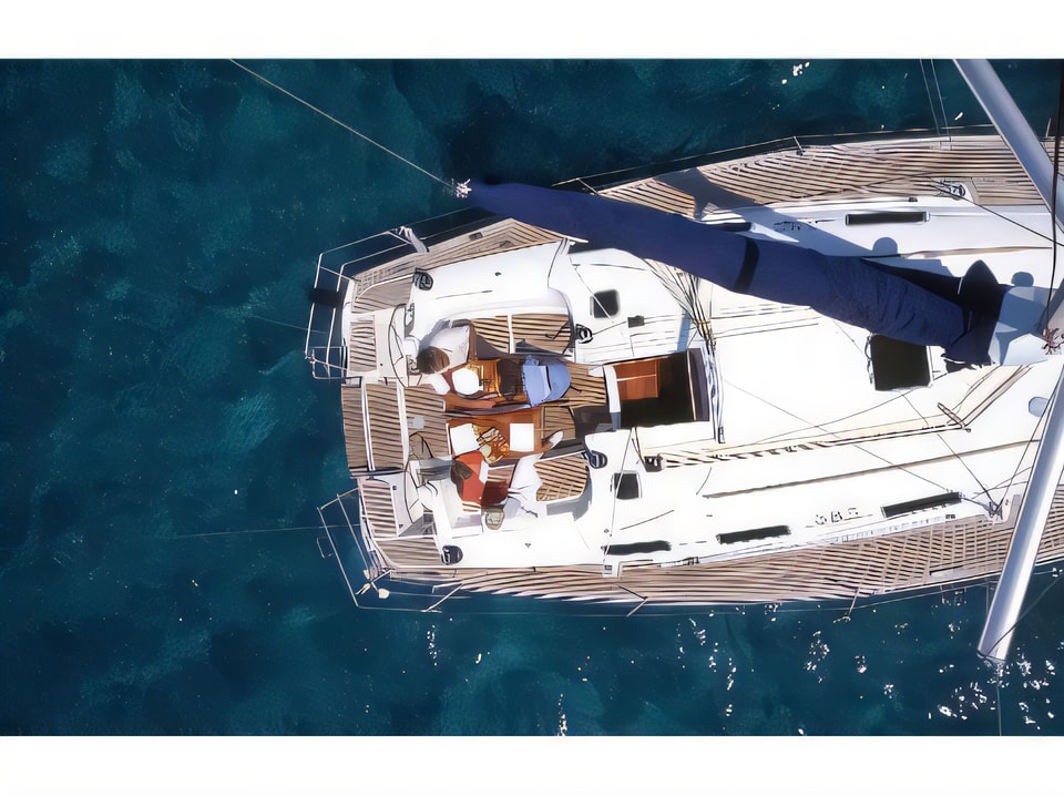 Exterior overview of Dufour 385 sail boat for charter from Kastela Gomilica Marina in the Sibenik sailing area Croatia