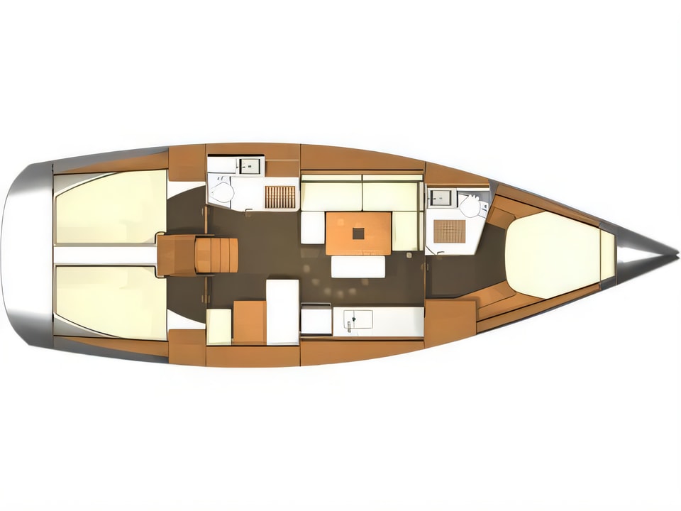 Layout of Dufour 405 RM sail boat with 3 cabins Croatia yacht charter