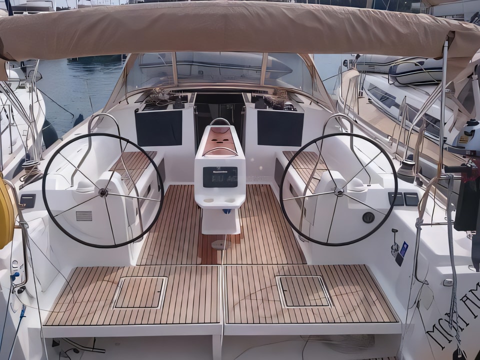 Exterior overview of Dufour 410 (3c-2h) sail boat for charter from Kastela Gomilica Marina in the Sibenik sailing area Croatia
