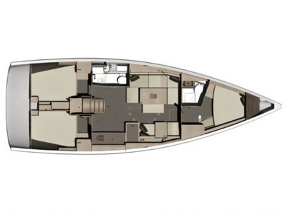 Layout of Dufour 410 (3c-2h) sail boat with 3 cabins Croatia yacht charter