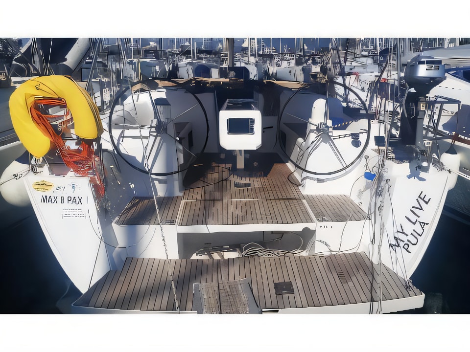 Exterior overview of Dufour 450 Owner version sail boat for charter from Kastela Gomilica Marina in the Sibenik sailing area Croatia