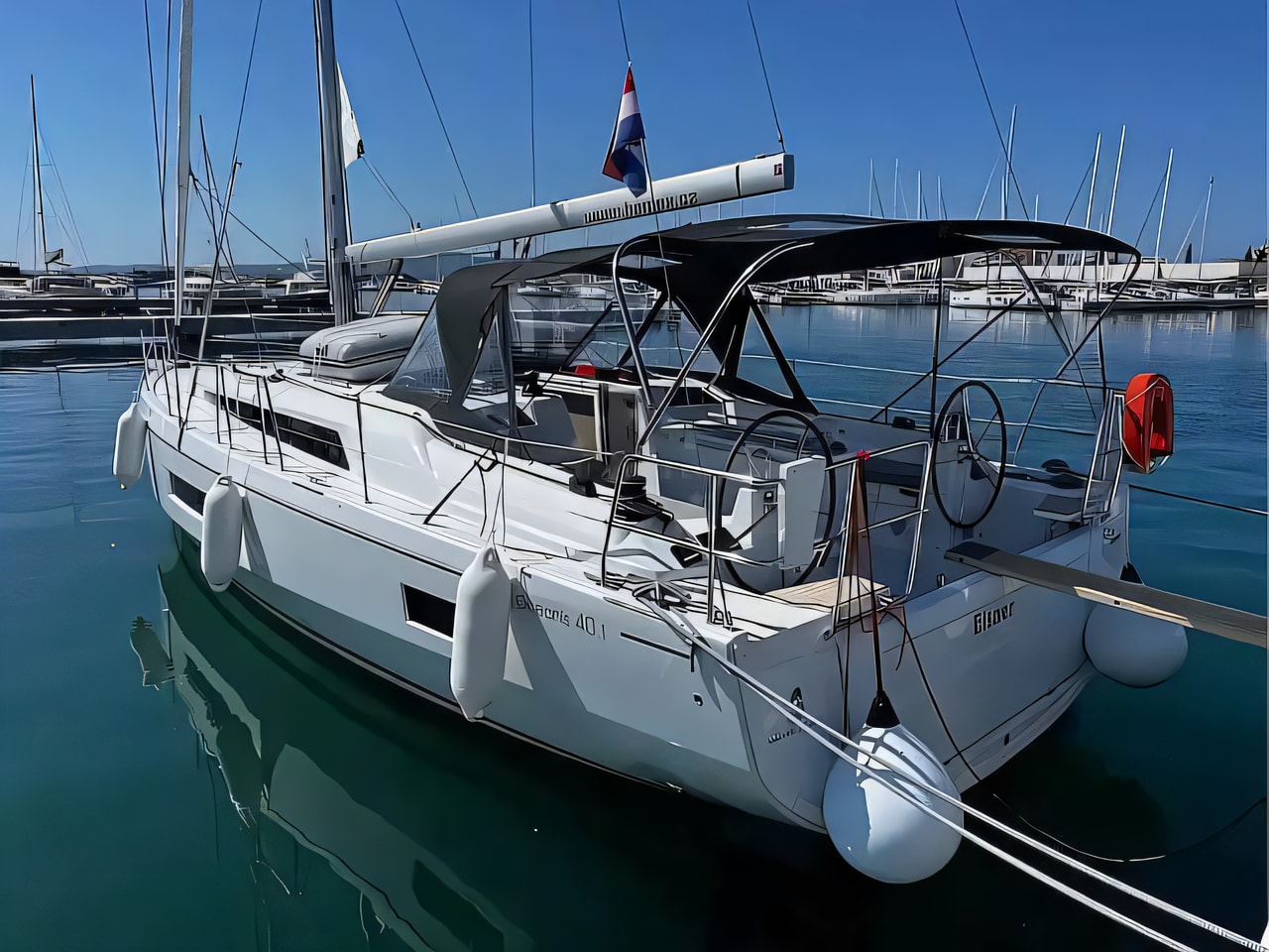 Exterior overview of Oceanis 40.1 sail boat for charter from Sibenik Marina Mandalina in the Kornati sailing area Croatia