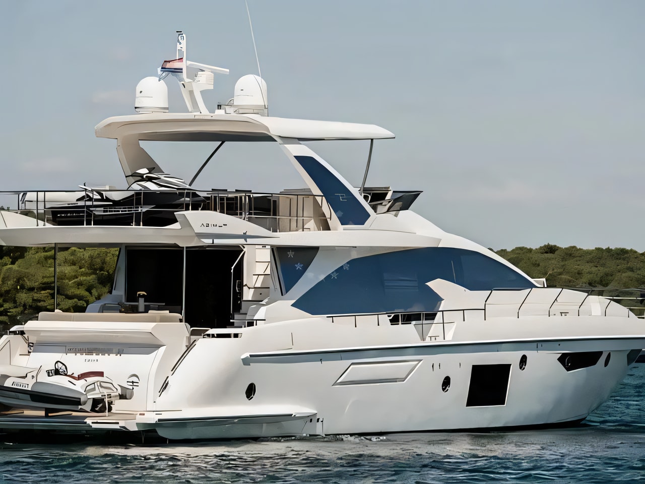 Exterior overview of Azimut 72 motoryacht for charter from Skradin ACI Marina in the Kornati sailing area Croatia