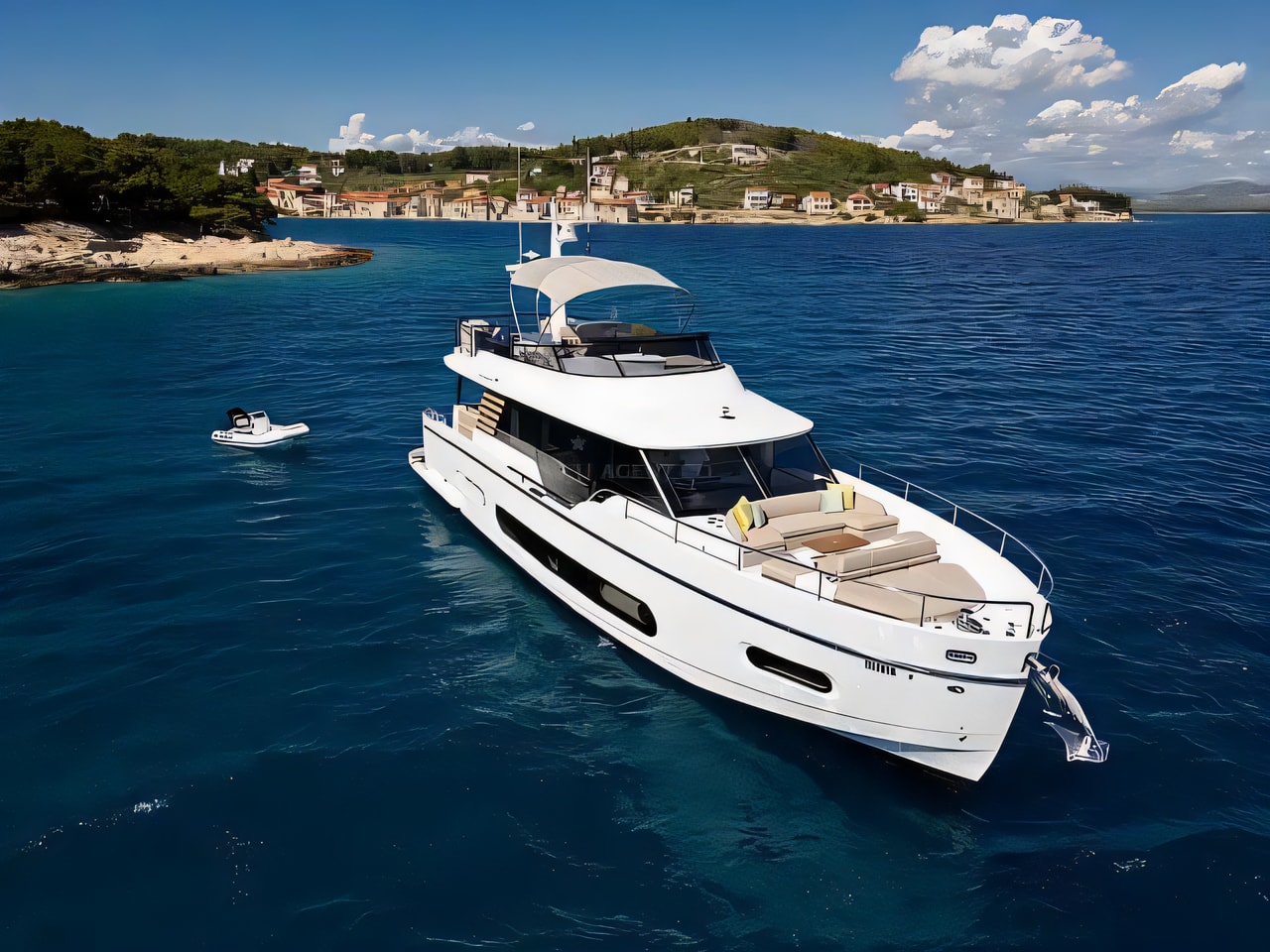 Exterior overview of Azimut Magellano 60 motoryacht for charter from Sibenik Marina Mandalina in the Kornati sailing area Croatia