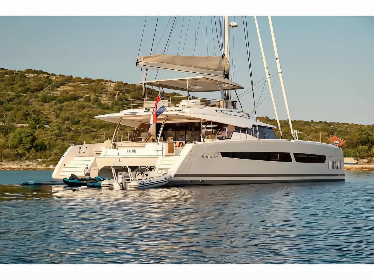 Exterior overview of Alegria 67 catamaran for charter from SCT Marina Trogir in the Split sailing area Croatia
