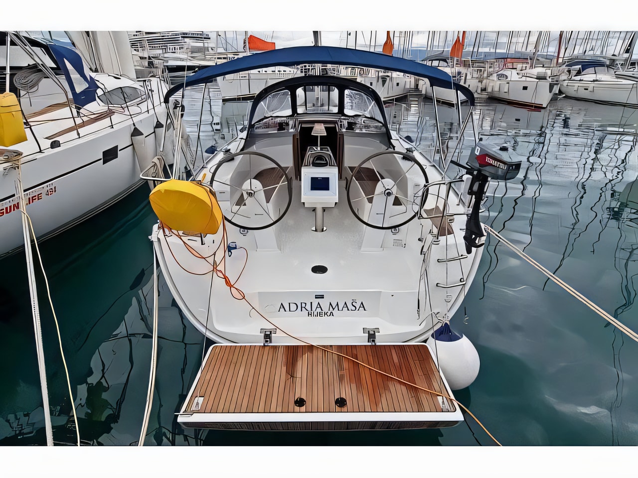 Exterior overview of Bavaria 34 Cruiser sail boat for charter from Split ACI Marina in the Split sailing area Croatia