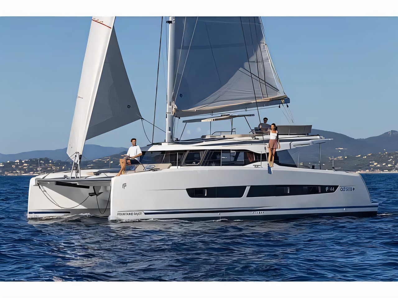 Exterior overview of FP 44 catamaran for charter from Seget Donji Marina Baotic in the Split sailing area Croatia