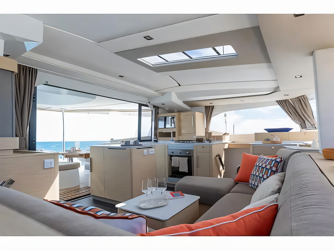 Layout of FP 44 catamaran with 4 cabins Croatia yacht charter