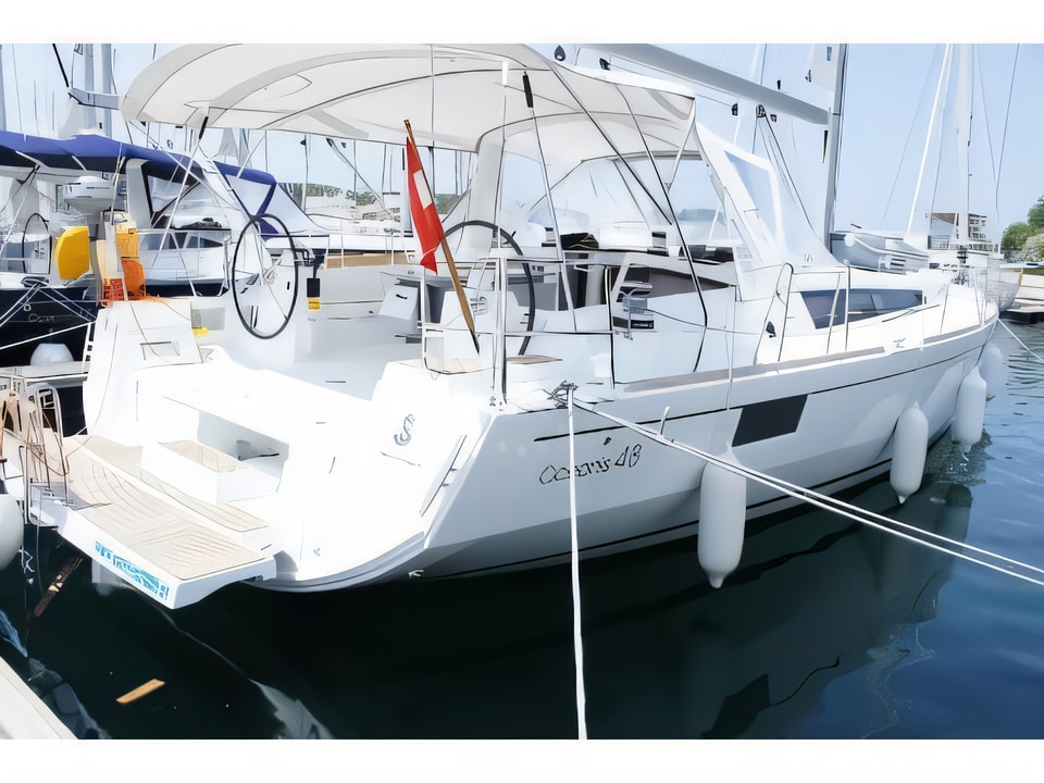 Exterior overview of Oceanis 48 LR sail boat for charter from Sibenik Marina Mandalina in the Sibenik sailing area Croatia