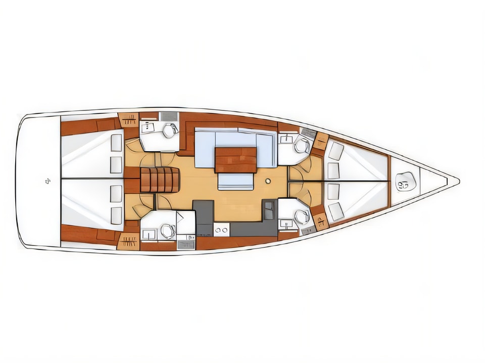 Layout of Oceanis 48 LR sail boat with 4 cabins Croatia yacht charter