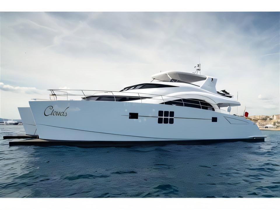 Exterior overview of Sunreef 70 Power power catamaran for charter from Sibenik Marina Mandalina in the Sibenik sailing area Croatia