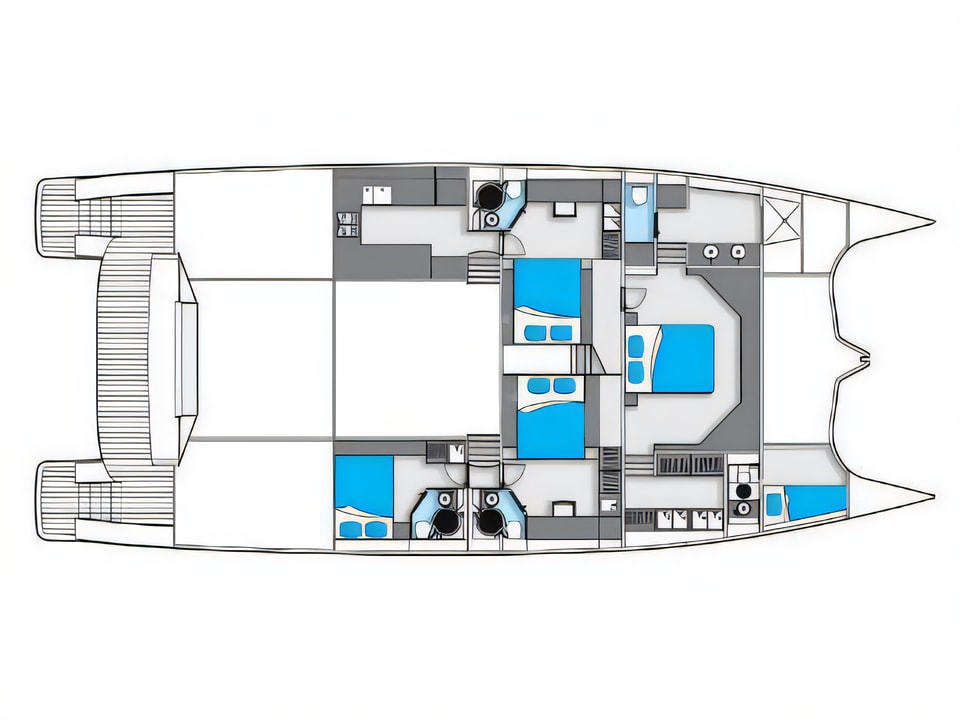 Layout of Sunreef 70 Power power catamaran with 4 cabins Croatia yacht charter