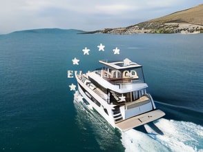 Exterior overview of MY5 power catamaran for charter from Adriatic Croatia