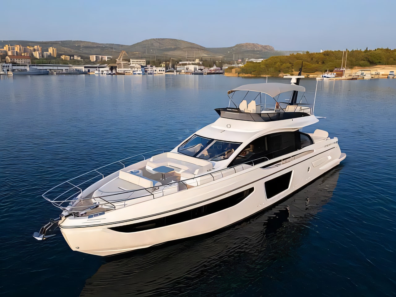 Exterior overview of Azimut S7 motoryacht for charter from Sibenik Marina Mandalina in the Kornati sailing area Croatia