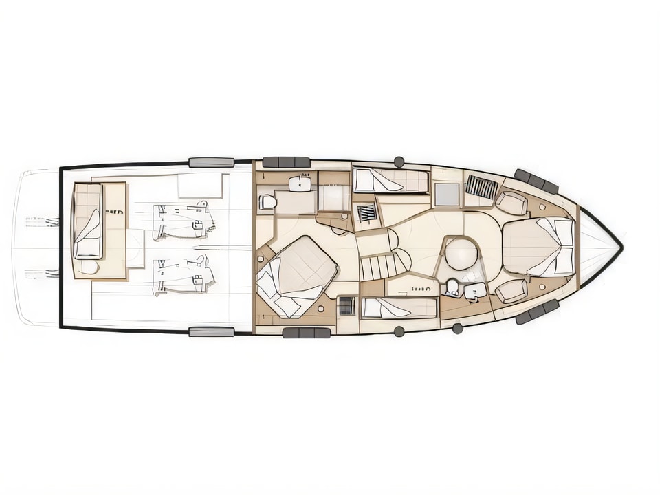 Layout of Azimut Magellano 53 motoryacht with 5 cabins Croatia yacht charter