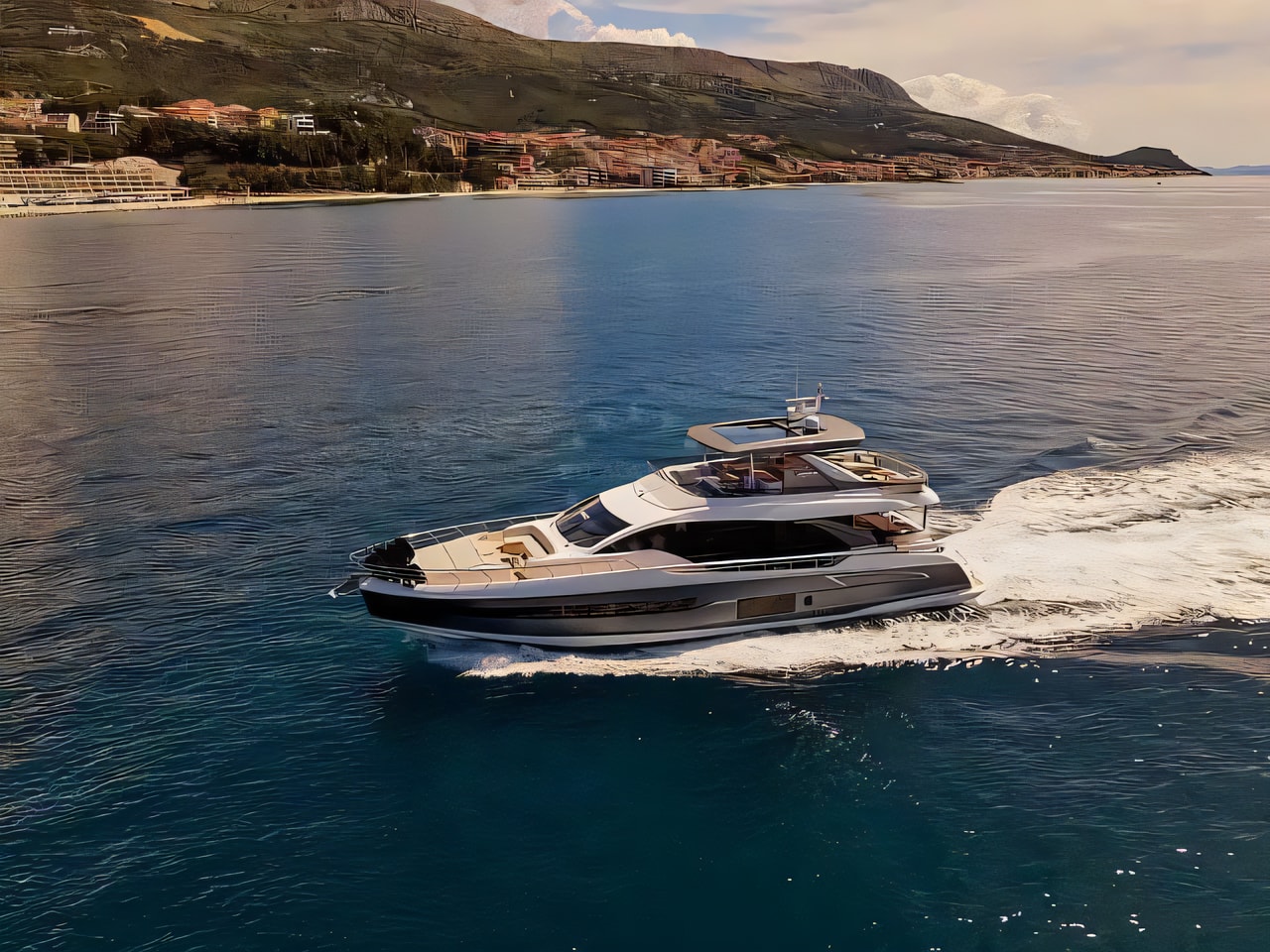 Exterior overview of Azimut 78 Fly motoryacht for charter from Split ACI Marina in the Split sailing area Croatia