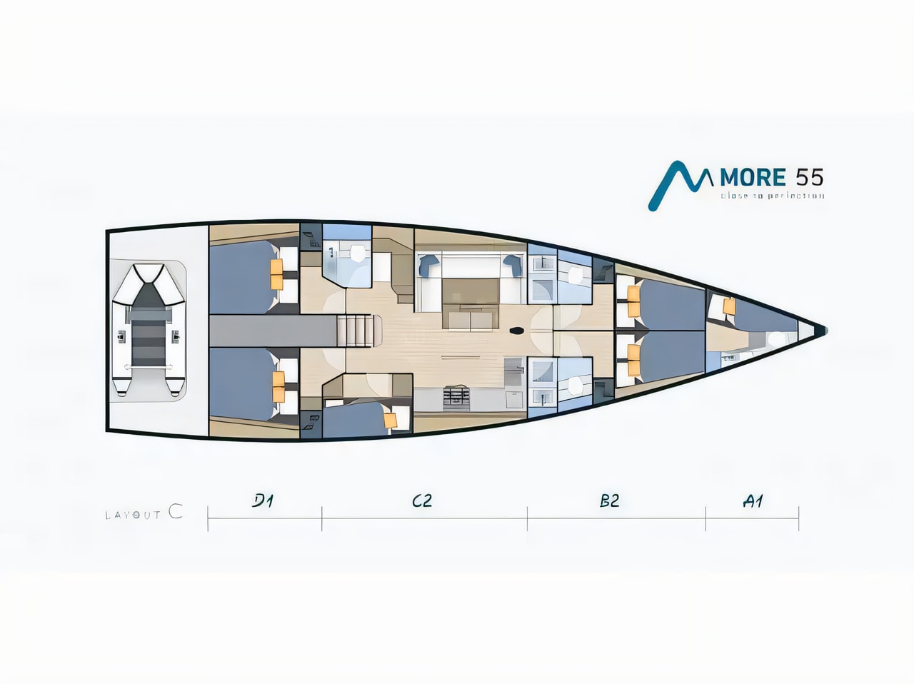 Interior of More 55 sail boat with 6 cabins Croatia yacht charter