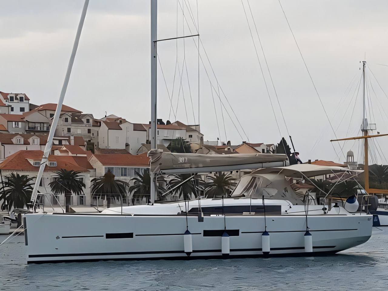 Exterior overview of Dufour 382 Grand Large sail boat for charter from Primosten Marina Kremik in the Split sailing area Croatia