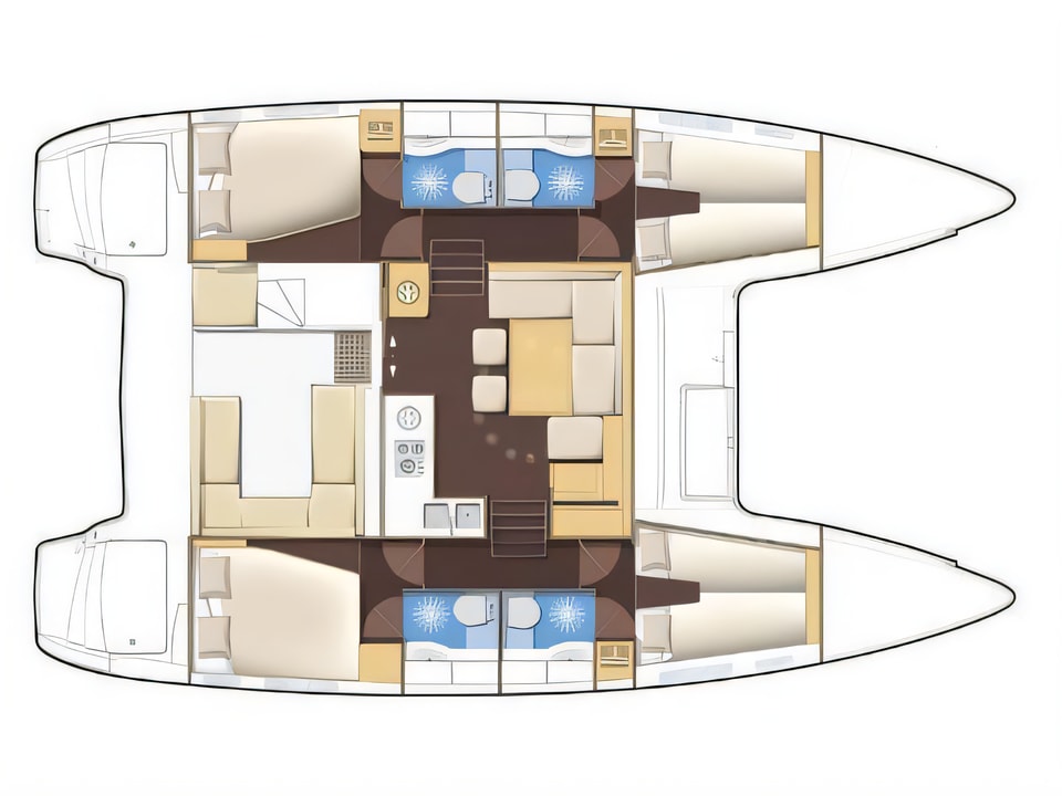 Layout of Lagoon 400 S2 catamaran with 6 cabins Croatia yacht charter