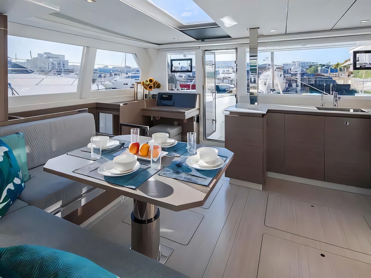 Layout of Moorings 4200 / 4 catamaran with 4 cabins Croatia yacht charter