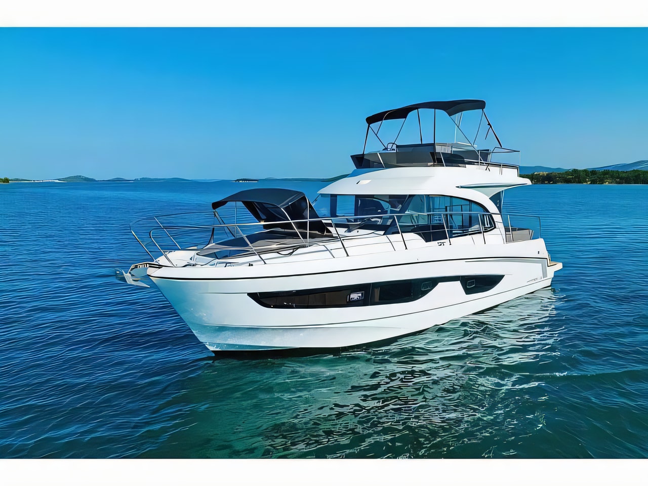 Exterior overview of Antares 11 Fly OB motor boat for charter from Pirovac in the Sibenik sailing area Croatia