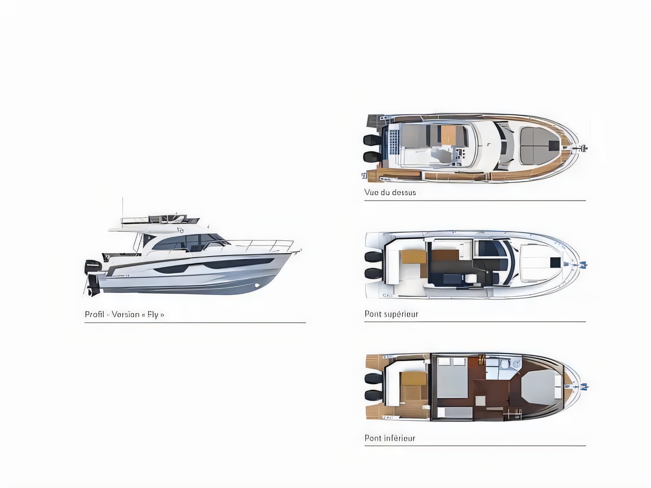 Interior of Antares 11 Fly OB motor boat with 2 cabins Croatia yacht charter