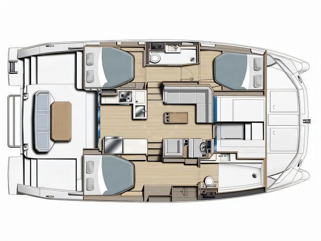 Interior of Moorings 403 PC power catamaran with 3 cabins Croatia yacht charter