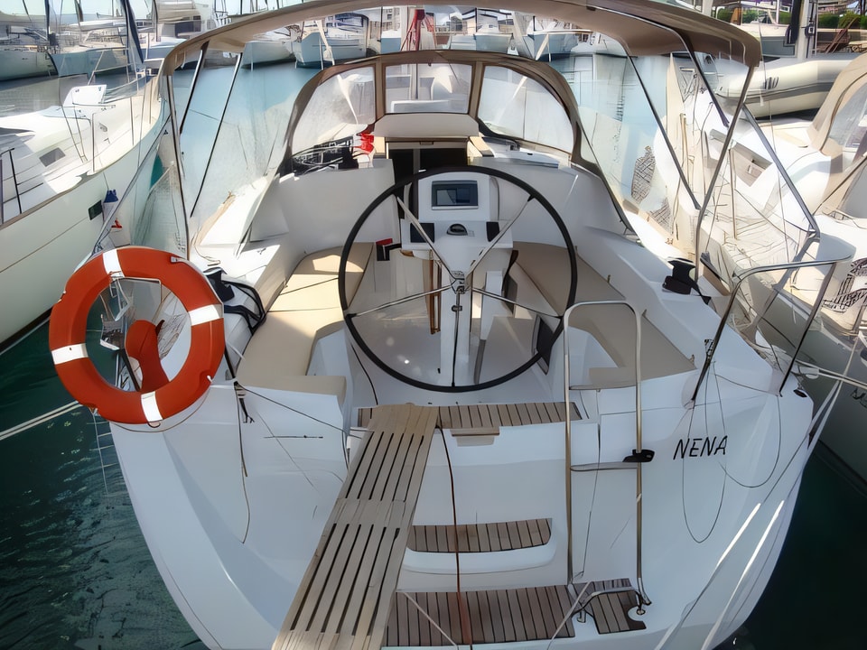 Exterior overview of Sun Odyssey 33i sail boat for charter from Sukosan Marina Dalmacija in the Zadar sailing area Croatia