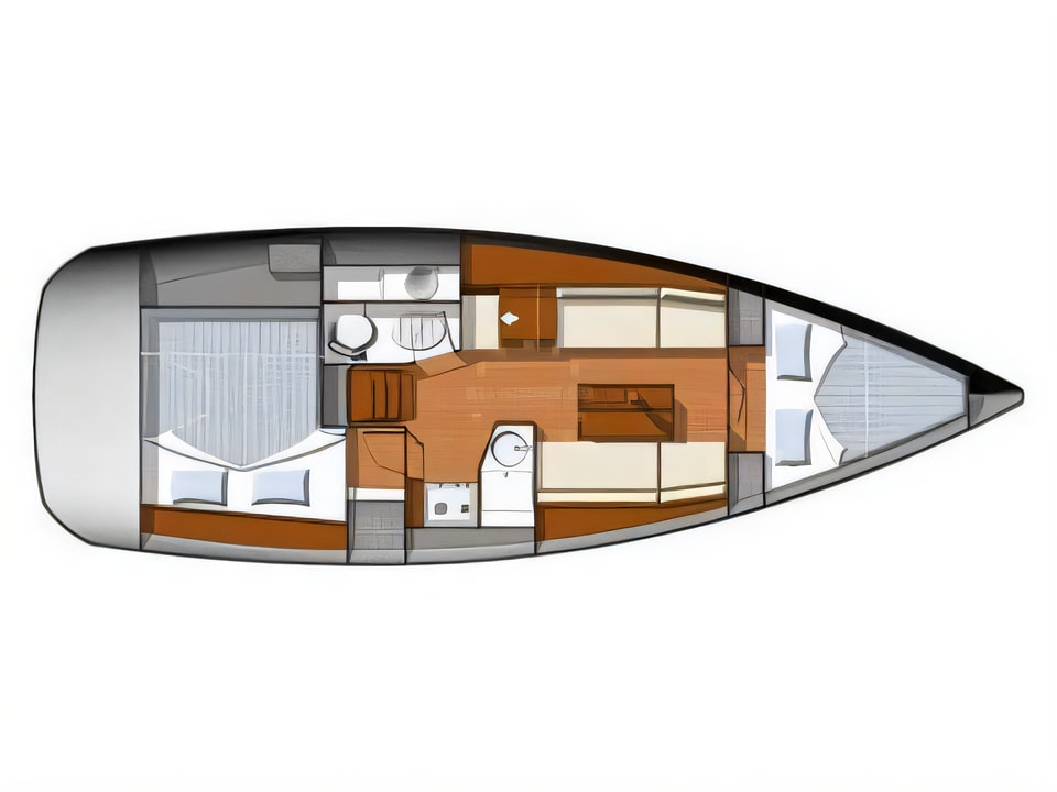 Layout of Sun Odyssey 33i sail boat with 2 cabins Croatia yacht charter