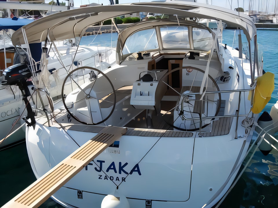Exterior overview of Bavaria 37 Cruiser sail boat for charter from Sukosan Marina Dalmacija in the Zadar sailing area Croatia