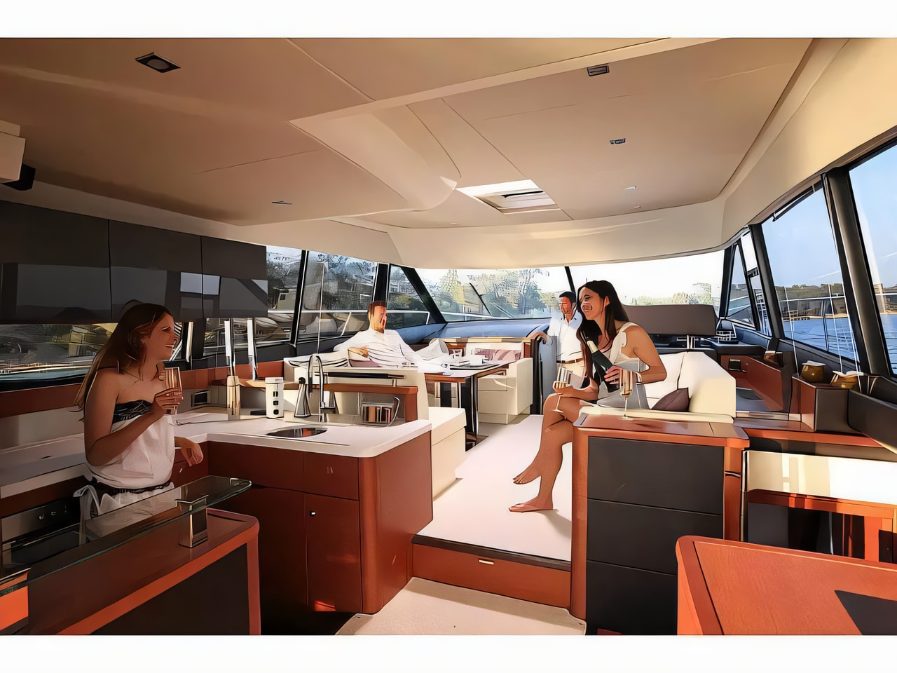 Layout of Prestige 550 Fly motoryacht with 3 cabins Croatia yacht charter
