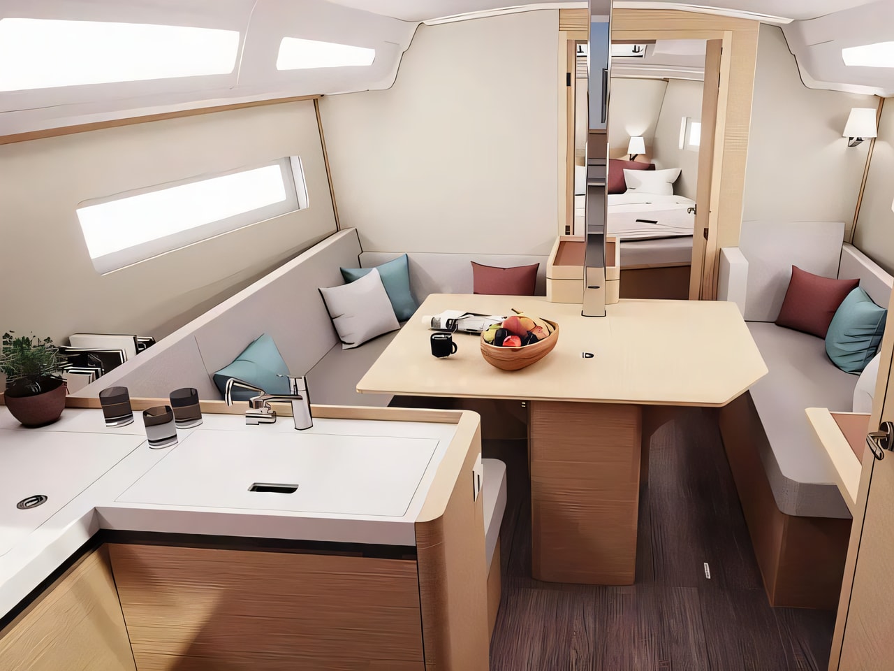 Layout of Sun Odyssey 380 sail boat with 3 cabins Croatia yacht charter