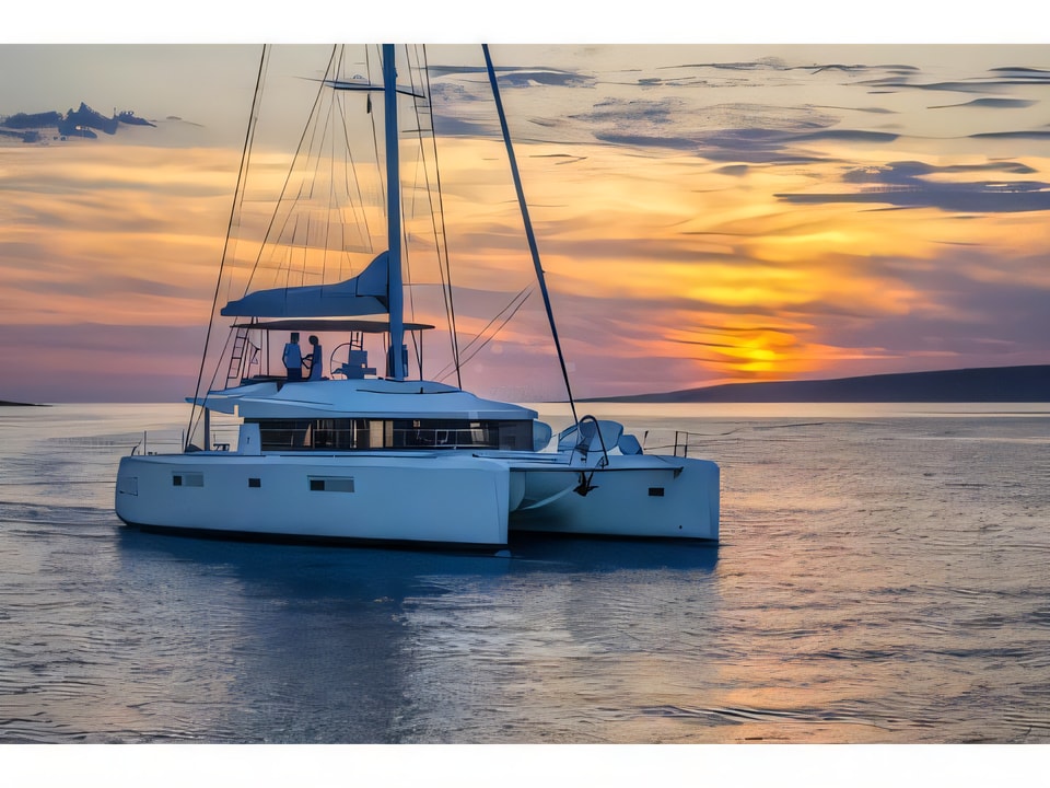 Exterior overview of Lagoon 52 catamaran for charter from Split ACI Marina in the Split sailing area Croatia