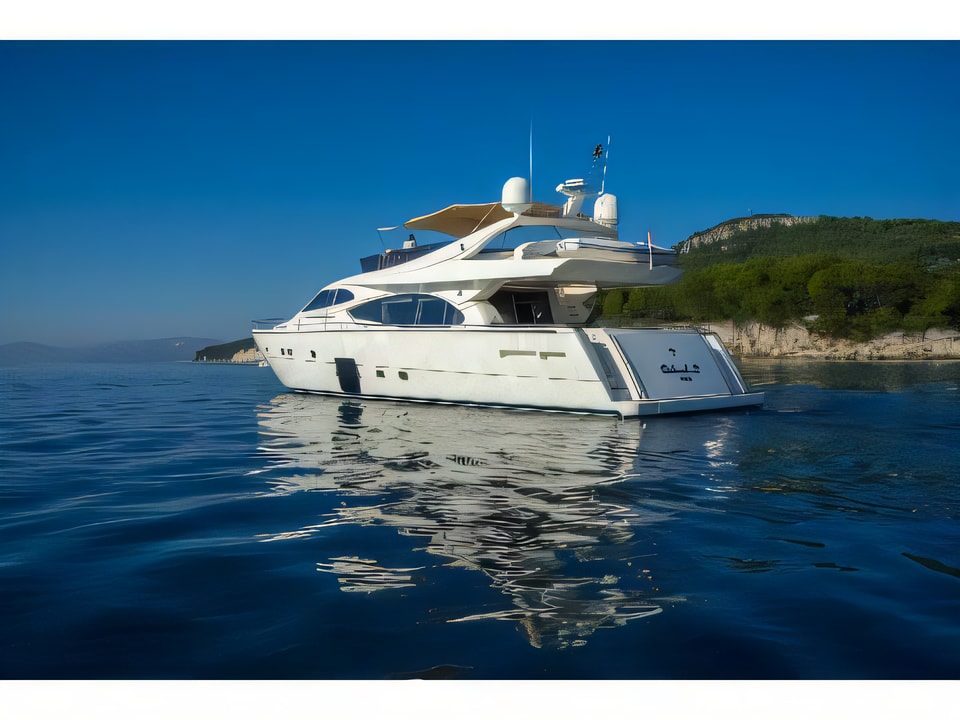 Exterior overview of Ferretti 780 motoryacht for charter from Split ACI Marina in the Split sailing area Croatia