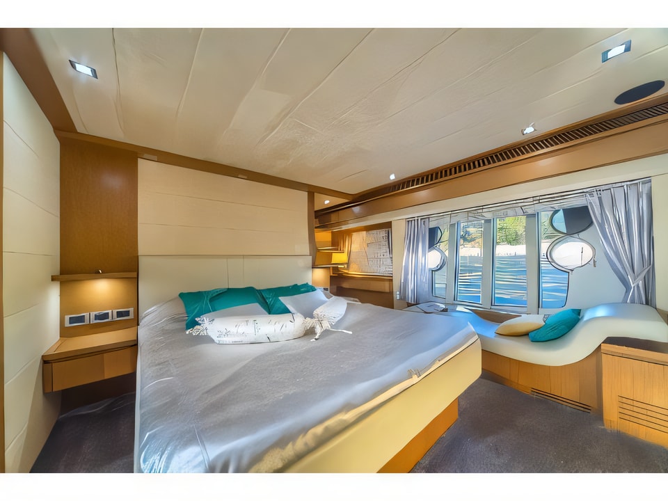 Interior of Ferretti 780 motoryacht with 4 cabins Croatia yacht charter