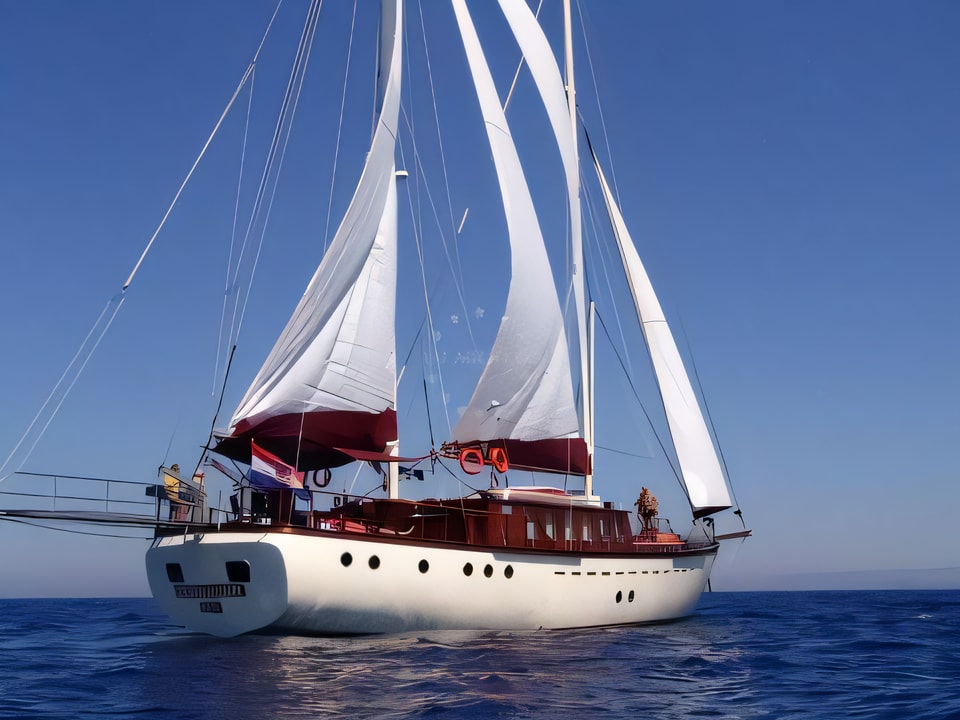 Exterior overview of MORNING STAR gulet or cruiser for charter from Trogir ACI Marina in the Split sailing area Croatia