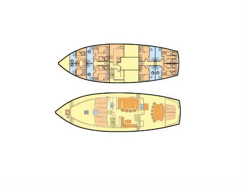 Layout of MORNING STAR gulet or cruiser with 6 cabins Croatia yacht charter