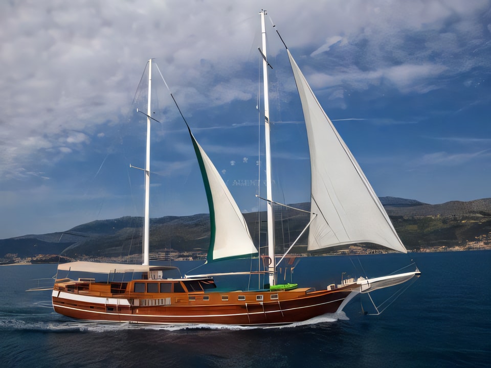 Exterior overview of ANNA MARIJA gulet or cruiser for charter from Split ACI Marina in the Split sailing area Croatia