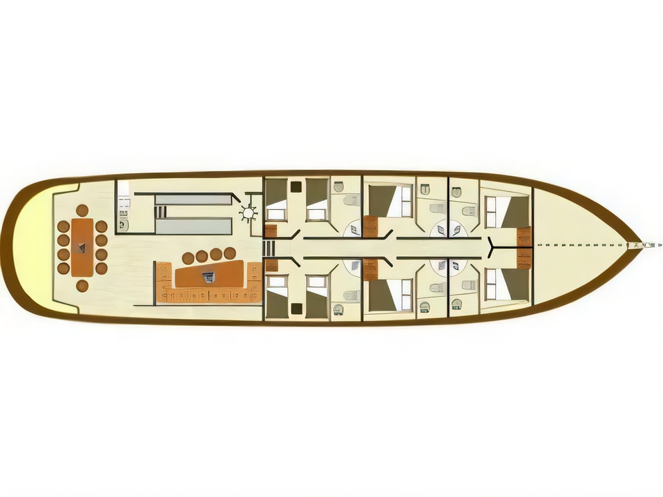 Layout of NOSTALGIJA gulet or cruiser with 5 cabins Croatia yacht charter