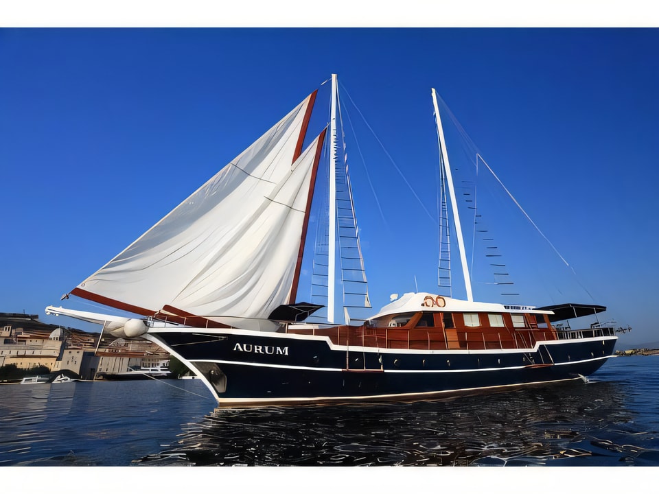 Exterior overview of AURUM gulet or cruiser for charter from Split ACI Marina in the Split sailing area Croatia