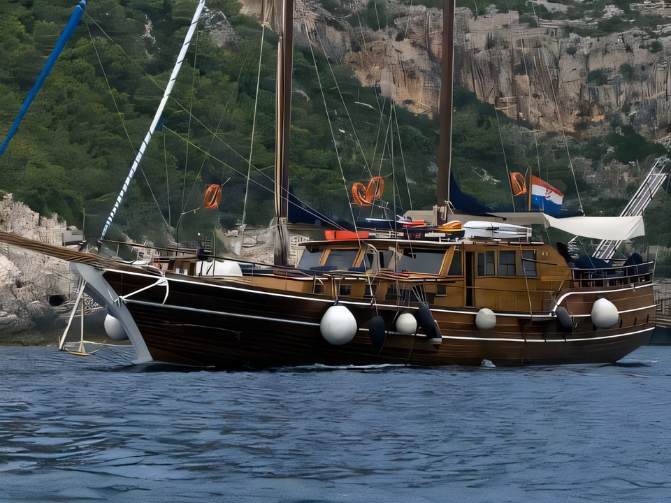 Exterior overview of ELEGANZA gulet or cruiser for charter from Split ACI Marina in the Split sailing area Croatia