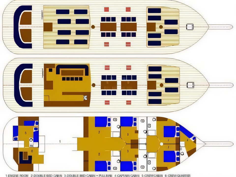 Layout of LIBRA gulet or cruiser with 6 cabins Croatia yacht charter