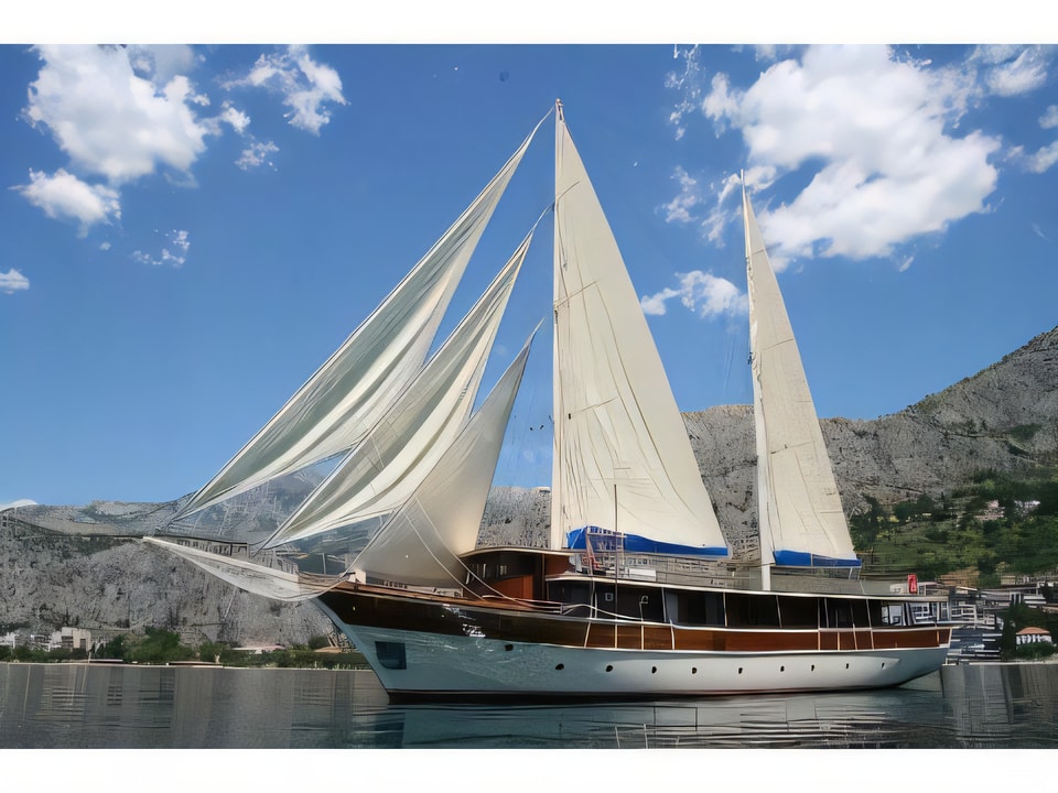 Exterior overview of TAJNA MORA gulet or cruiser for charter from Split ACI Marina in the Split sailing area Croatia