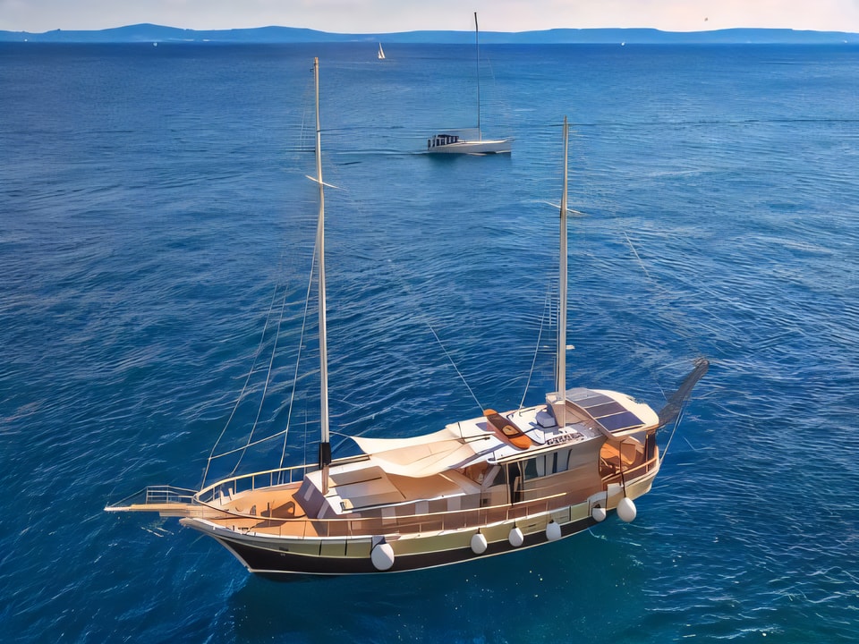 Exterior overview of SEDNA gulet or cruiser for charter from Split ACI Marina in the Split sailing area Croatia