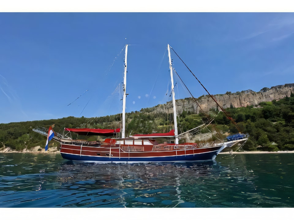 Exterior overview of NOSTRA VITA gulet or cruiser for charter from Dubrovnik ACI Marina in the Dubrovnik sailing area Croatia