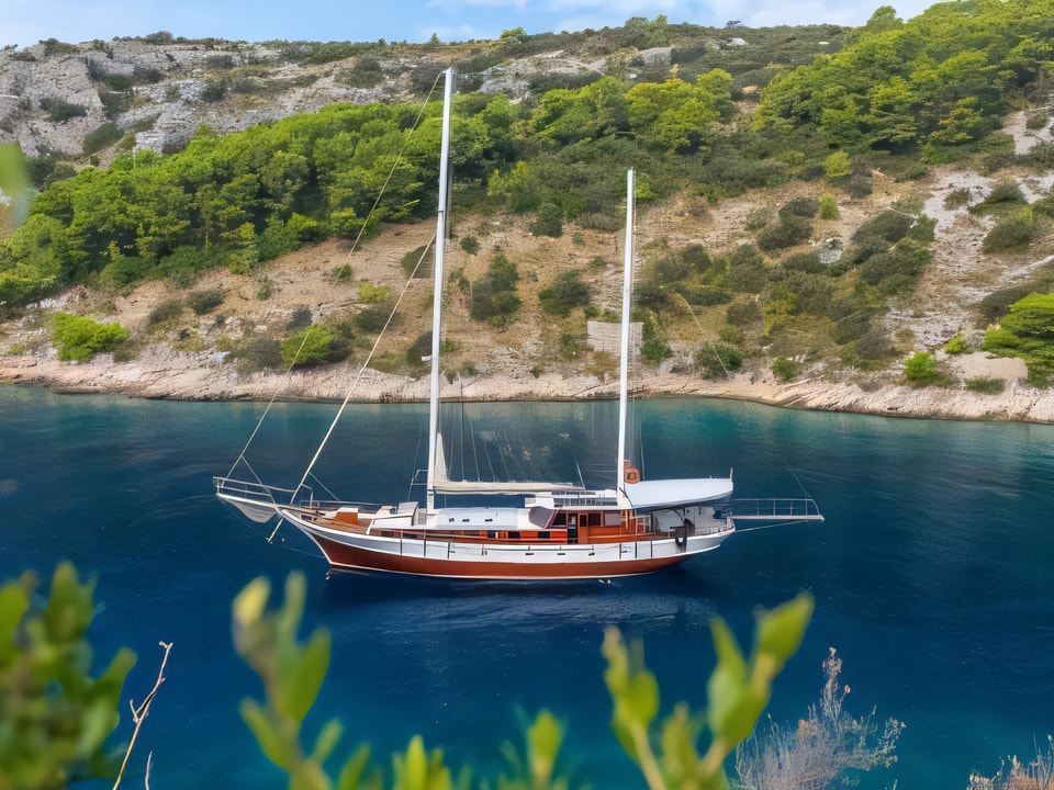 Exterior overview of BONAVENTURA gulet or cruiser for charter from Split ACI Marina in the Split sailing area Croatia