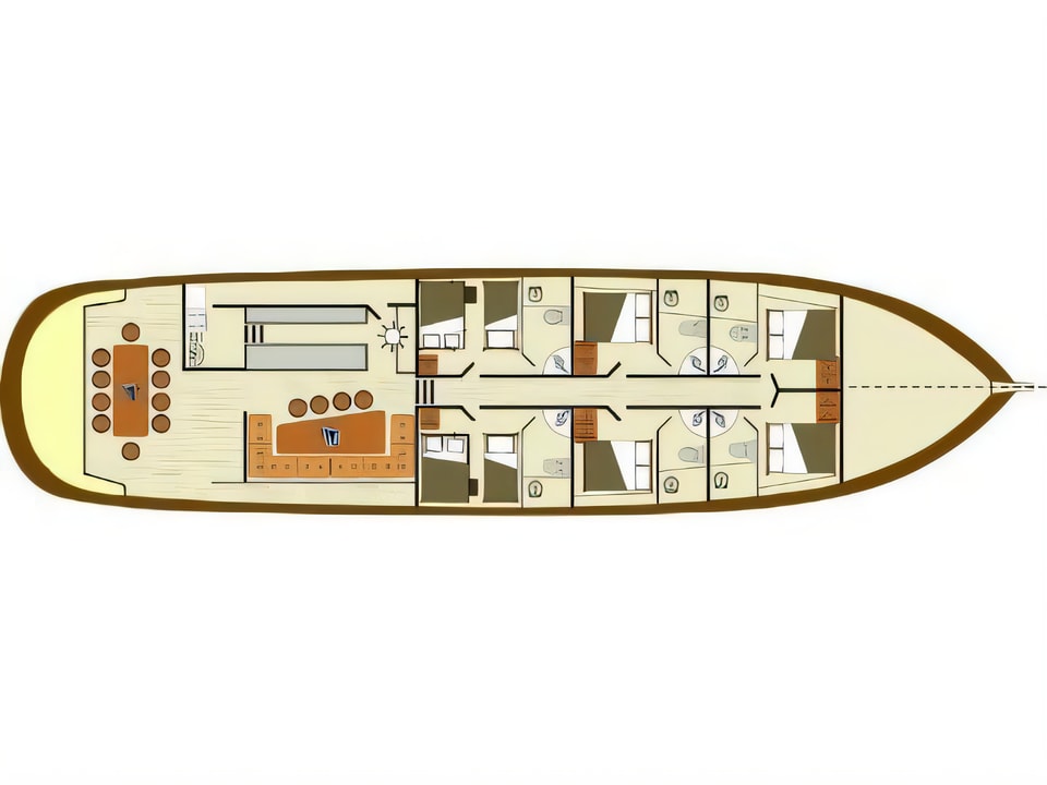 Layout of BONAVENTURA gulet or cruiser with 5 cabins Croatia yacht charter