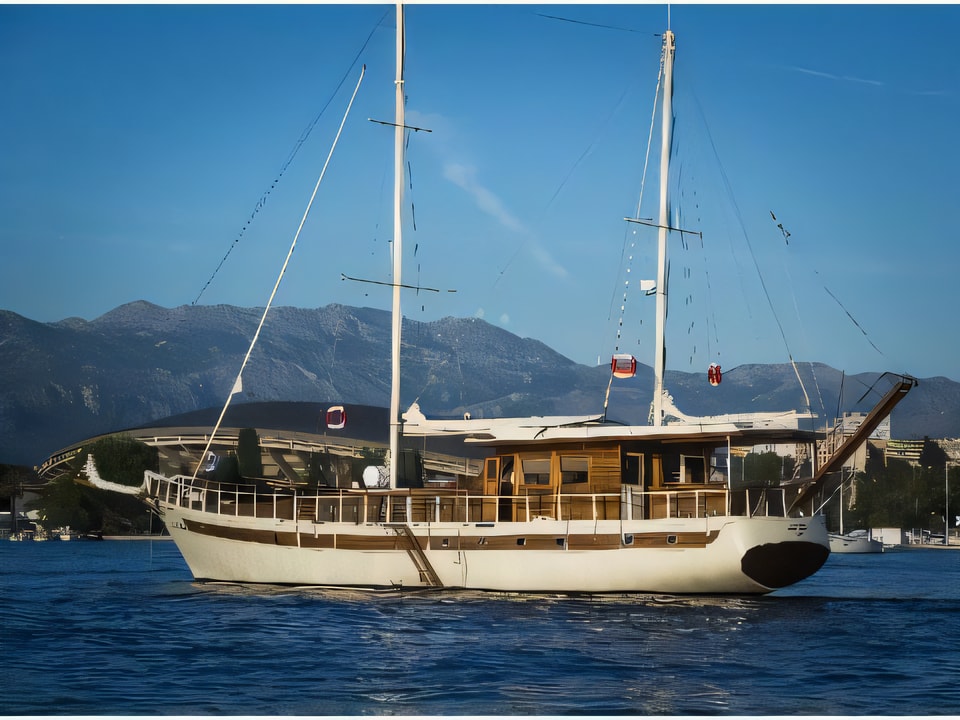 Exterior overview of ABORDA gulet or cruiser for charter from Split ACI Marina in the Split sailing area Croatia