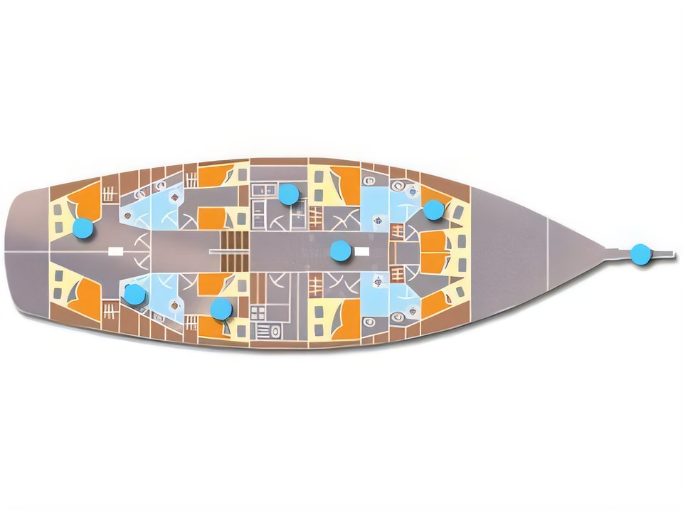 Layout of ABORDA gulet or cruiser with 7 cabins Croatia yacht charter