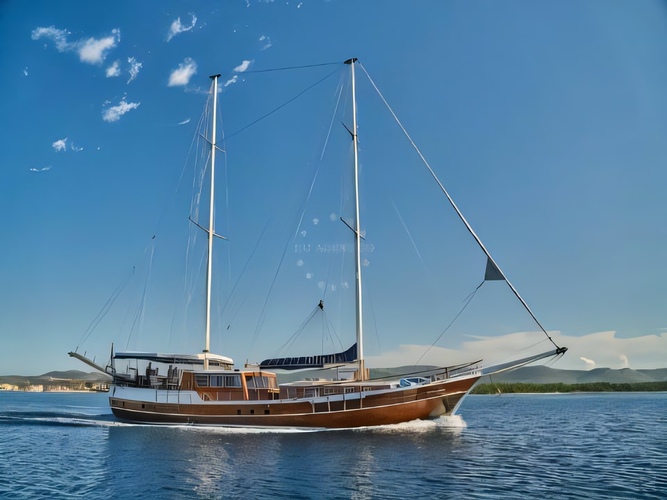 Exterior overview of PERLA gulet or cruiser for charter from Sibenik Marina Mandalina in the Sibenik sailing area Croatia